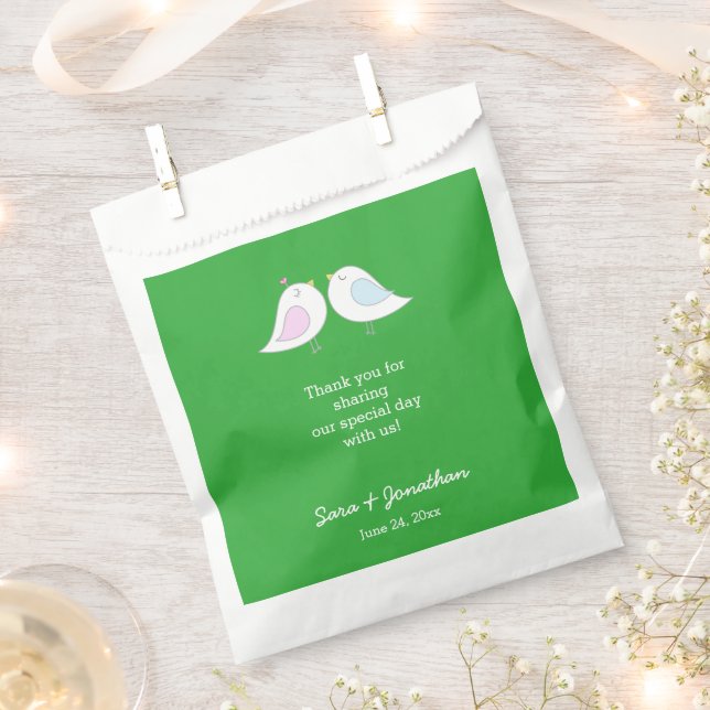 Love Birds on Green Wedding Thank You Favour Bag (Clipped)