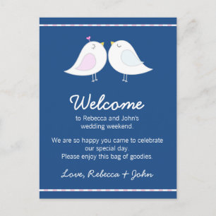 Love Birds on Navy Blue Wedding Welcome Card