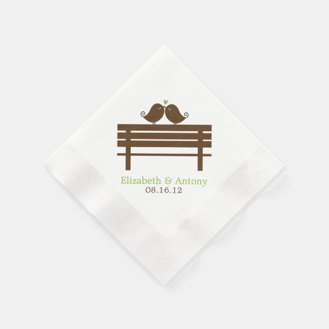 Love Birds on Park Bench {green} Napkin (Corner)