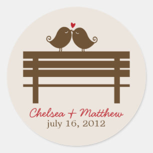 Love Birds on Park Bench Wedding Classic Round Sticker