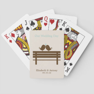 Love Birds on Park Bench Wedding Playing Cards