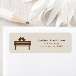 Love Birds on Park Bench Wedding Return Address Label