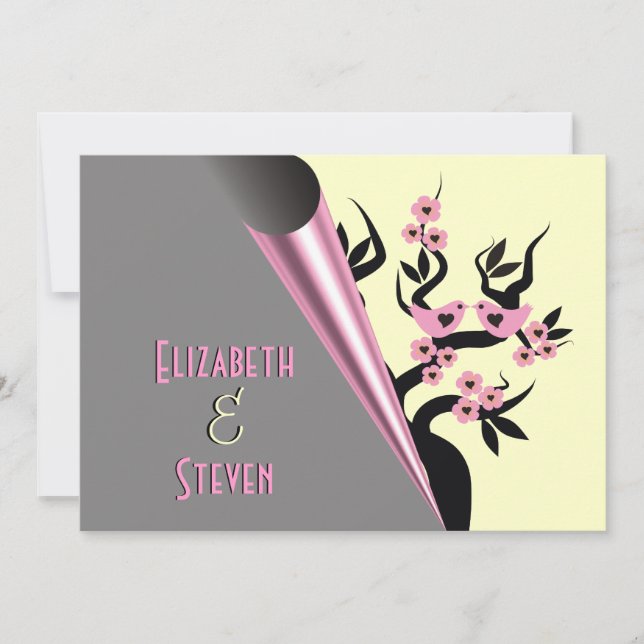 Love Birds On Sakura Tree Wedding Invitations (Front)