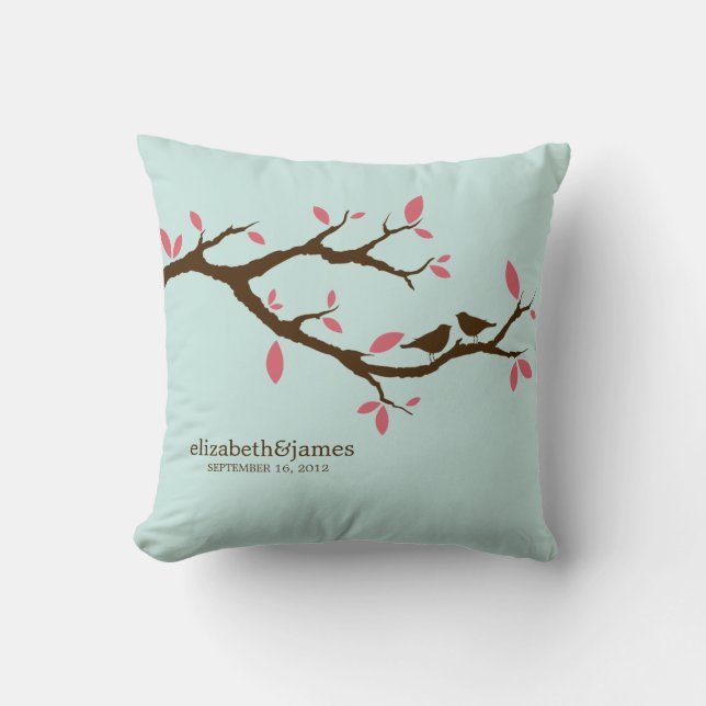 Love Birds on Tree Wedding Cushion (Front)