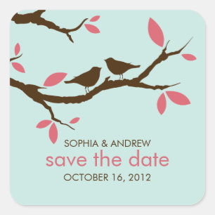 Love Birds on Tree Wedding Square Sticker