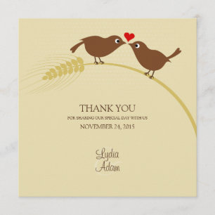 Love Birds On Wheat - Thank You Card - Square