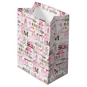 Love Birds Owls with Name and Monogram Collage Medium Gift Bag