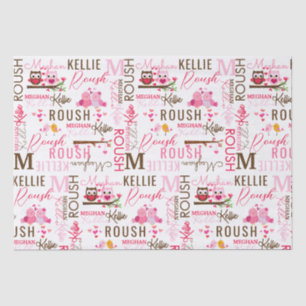 Love Birds Owls with Name and Monogram Collage Tissue Paper