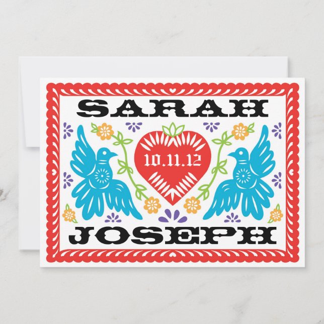 Love Birds Papel Picado Wedding Invitation (Back)