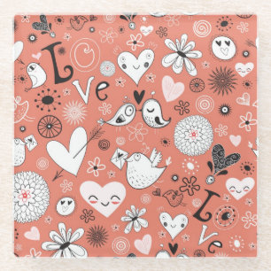 Love Birds Pattern Glass Coaster