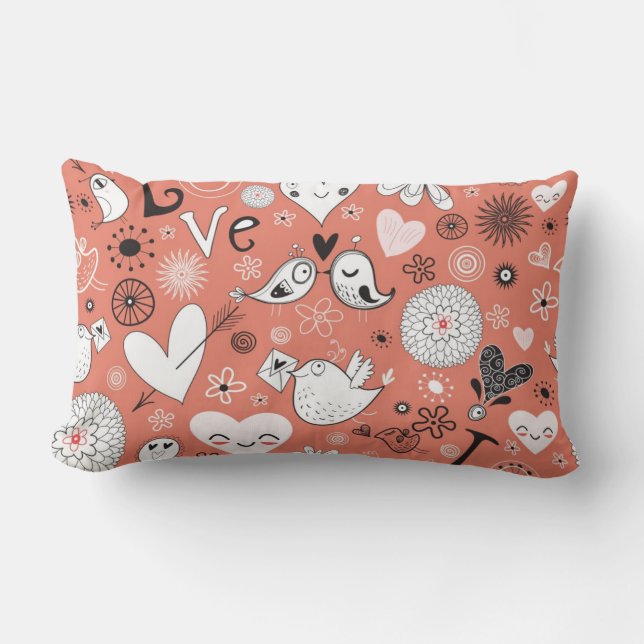 Love Birds Pattern Lumbar Cushion (Front)