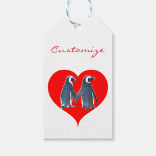 Love Birds Penguin Couple Red Heart Thunder_Cove Gift Tags