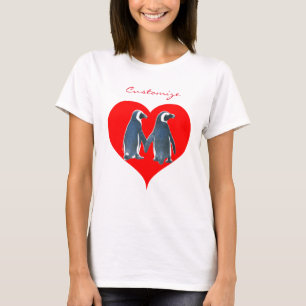 Love Birds Penguin Couple Red Heart Thunder_Cove T-Shirt
