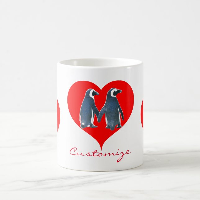 Love Birds Penguin Couple Red Hearts Thunder_Cove Coffee Mug (Center)