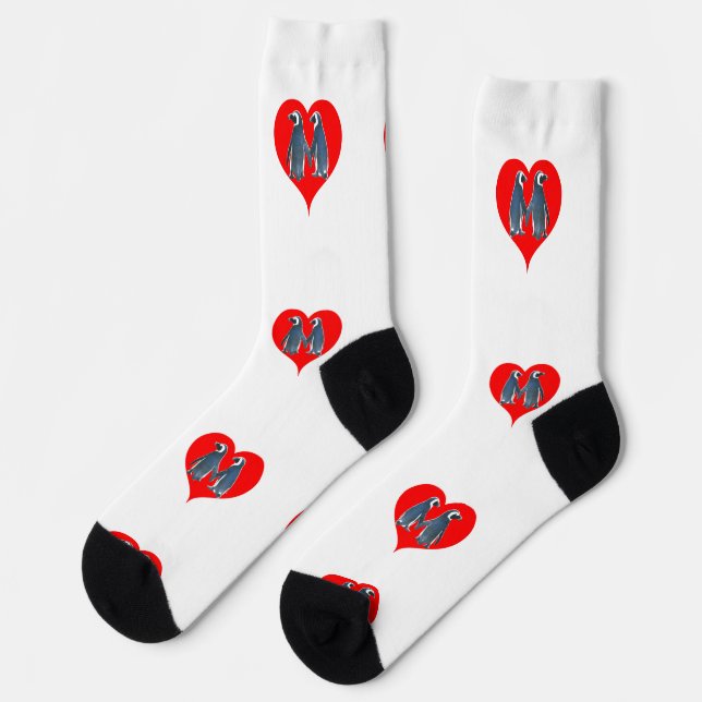 Love Birds Penguin Couple Red Hearts Thunder_Cove Socks (Left)