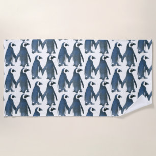 Love Birds Penguin Couple Thunder_Cove Beach Towel