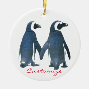 Love Birds Penguin Couple Thunder_Cove Ceramic Ornament