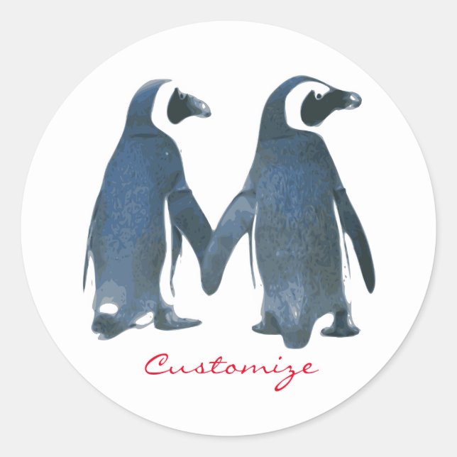 Love Birds Penguin Couple Thunder_Cove Classic Round Sticker (Front)