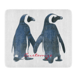 Love Birds Penguin Couple  Thunder_Cove Cutting Board