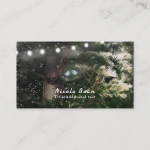 Love Birds + Pine Tree Night Rustic String Lights Business Card