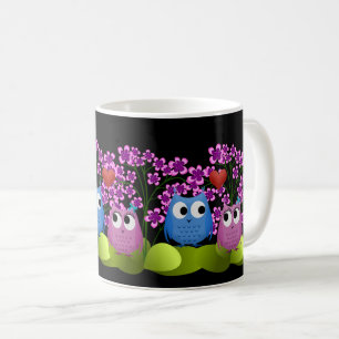 Love Birds Pink and Blue Owl Illustration Coffee Mug