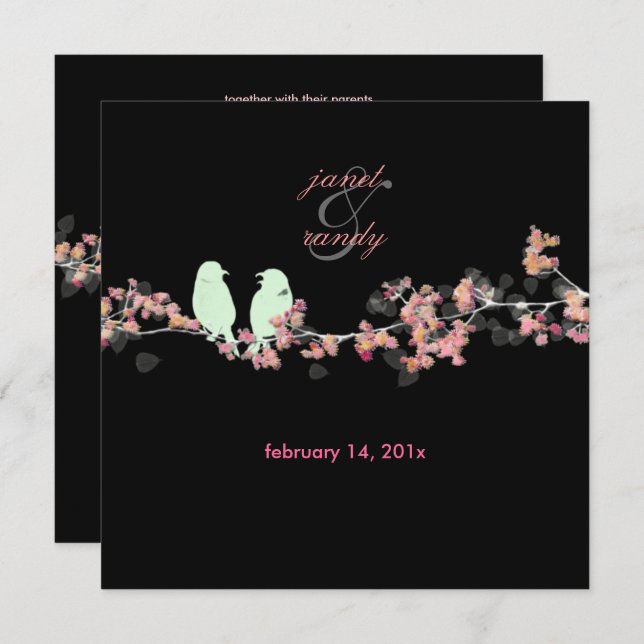 LOVE BIRDS/PINK CHERRY BLOSSOMS/SAKURA/DIY BCKGRND INVITATION (Front/Back)