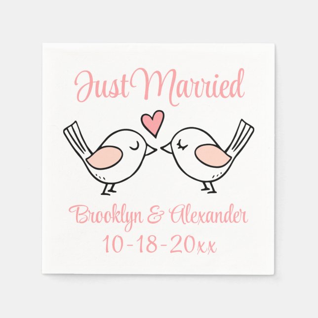 Love Birds Pink Just Married Lovebirds Wedding   Napkin (Front)