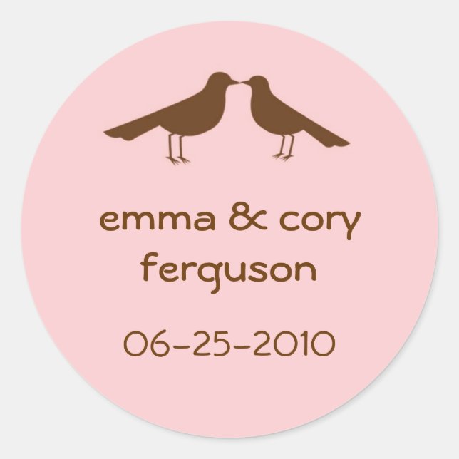 Love birds pink wedding favour name tag label (Front)