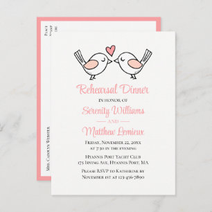 Love Birds Pink Wedding Lovebirds Rehearsal Dinner Invitation Postcard
