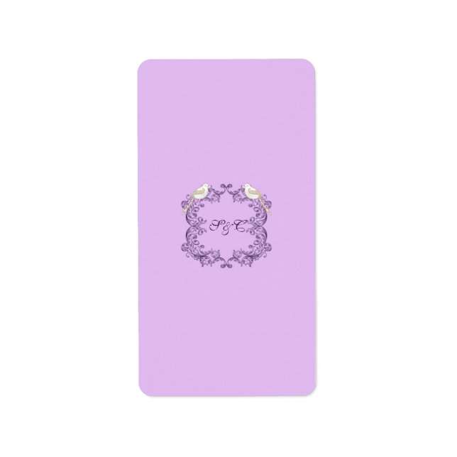 Love Birds Purple/Lavender Wedding Candy Wrapper Label (Front)
