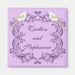 Love Birds Purple/Lavender Wedding Magnet