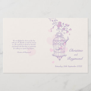 Love birds purple pink Wedding Programme