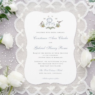 Love Birds "R" Monogram Wedding Invitation