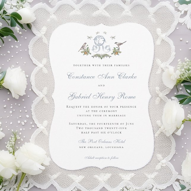 Love Birds "R" Monogram Wedding Invitation (Creator Uploaded)