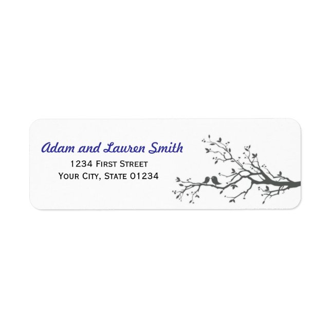 Love Birds Return Address Label Blue (Front)