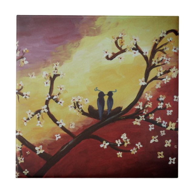 Love Birds romantic Art  Photo Tile (Front)