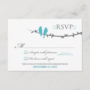 Love Birds RSVP Card (aqua & white)