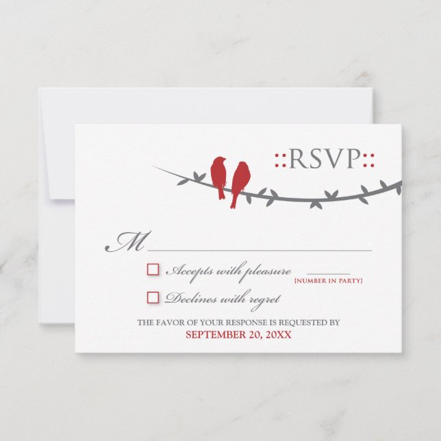 Love Birds RSVP Card (red & white) (Front)
