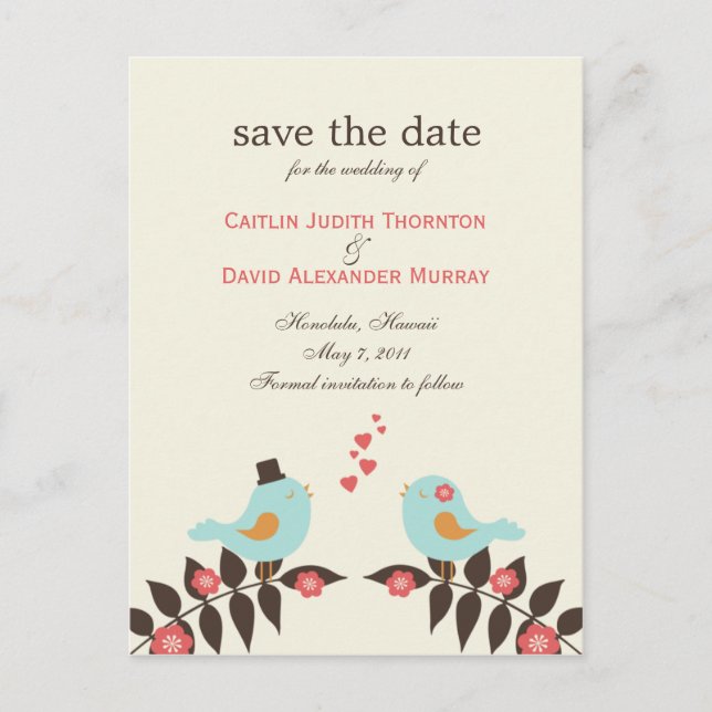 Love Birds Save The Date Card (Front)