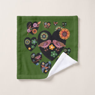 Love Birds Scandinavian Folk Art Bath Towel Set
