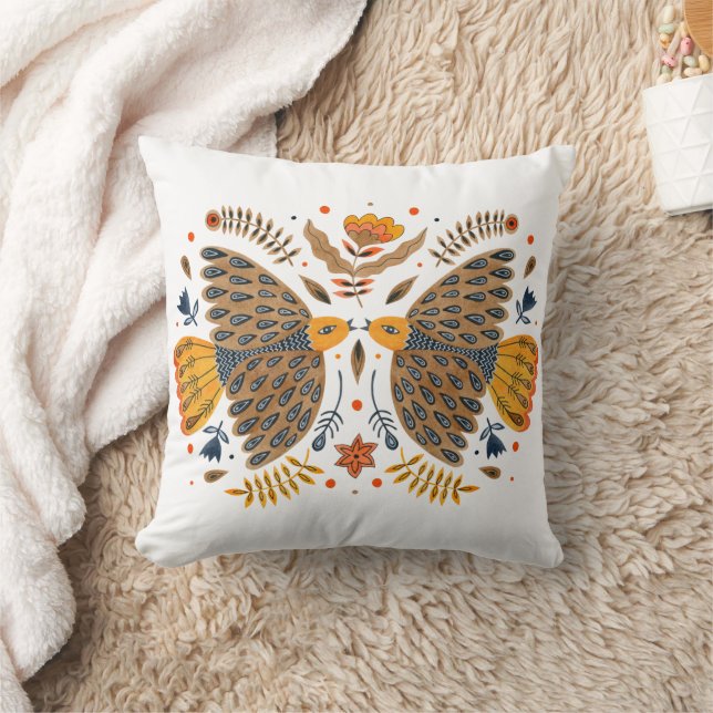 Love Birds Scandinavian Folk Art Cushion (Blanket)