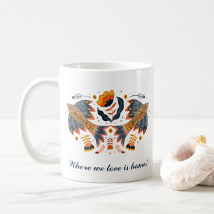Love Birds Scandinavian Folk Art Valentine's Day Coffee Mug