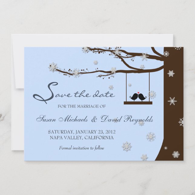 Love Birds Snowflake Oak Tree Winter Save the Date (Front)
