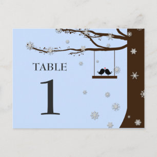Love Birds Snowflakes Oak Tree Winter Table Number Postcard