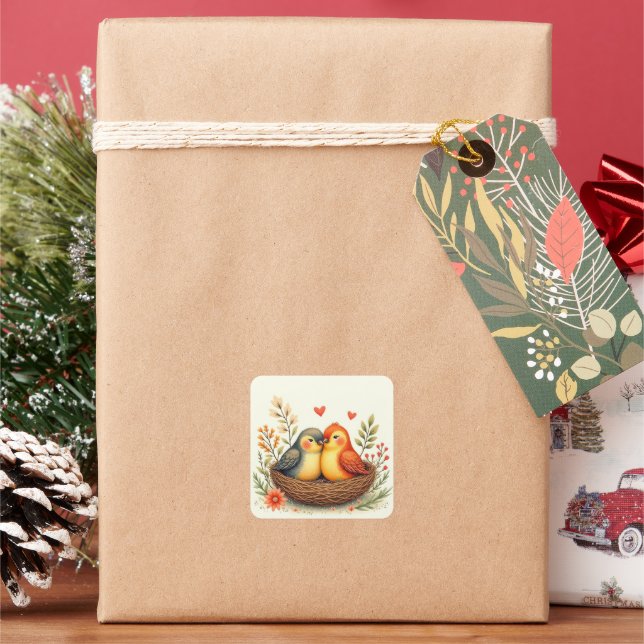 Love Birds Square Sticker (Holiday)