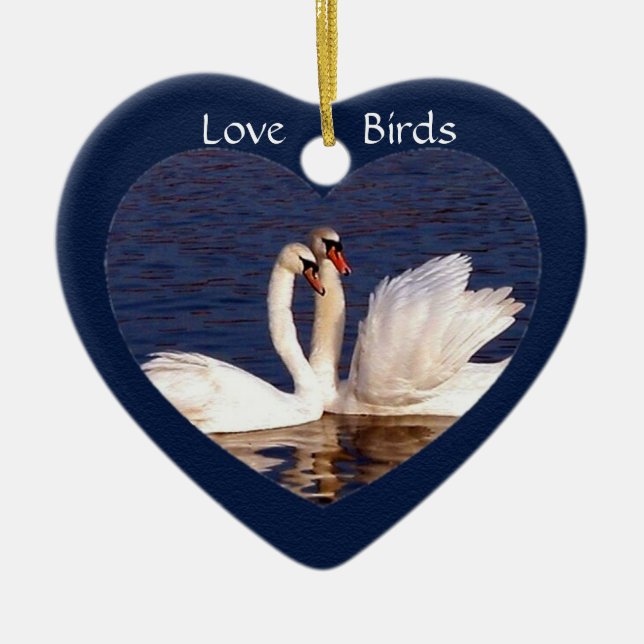 "Love Birds" Swan Pair Ceramic Tree Decoration (Front)