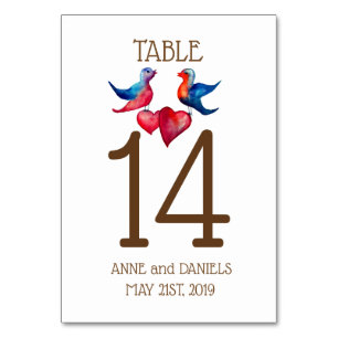 Love Birds Table Number Cards