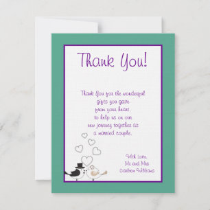 Love Birds Teal/Purple Wedding Thank You Card