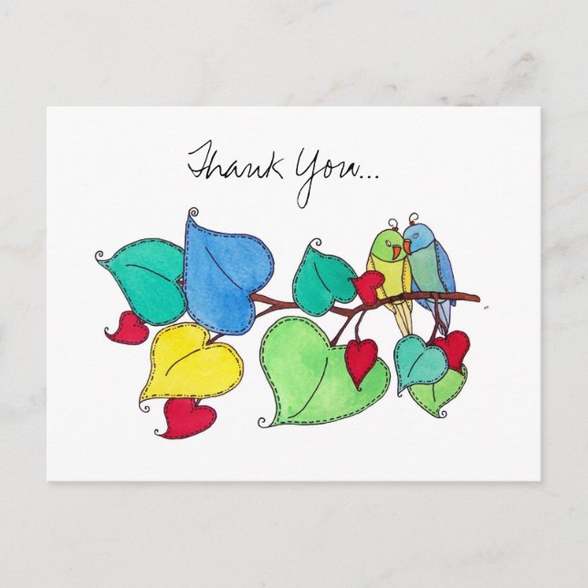 Love Birds Thank You Postcard (Front)