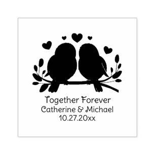 Love Birds Together Forever Valentines Day Wedding Rubber Stamp